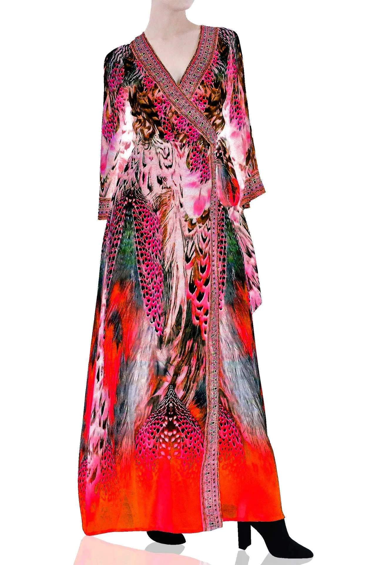 Red Maxi Wrap Long Sleeve Dress