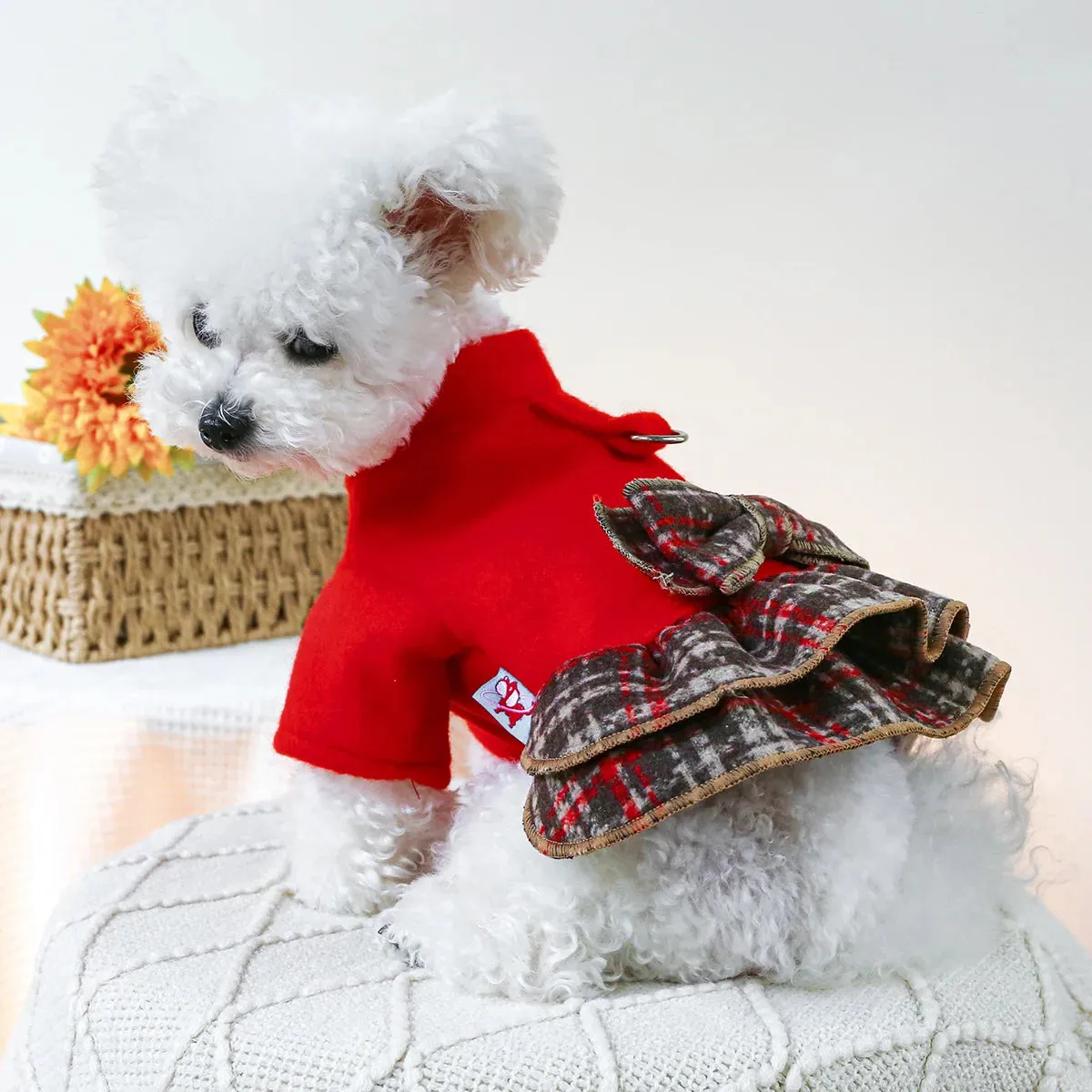 Red Radiance: New Year Princess Dress - Autumn and Winter Pet Clothing with Thickened Warmth and Drawstring Buckle for Small to Medium Dogs and Cats