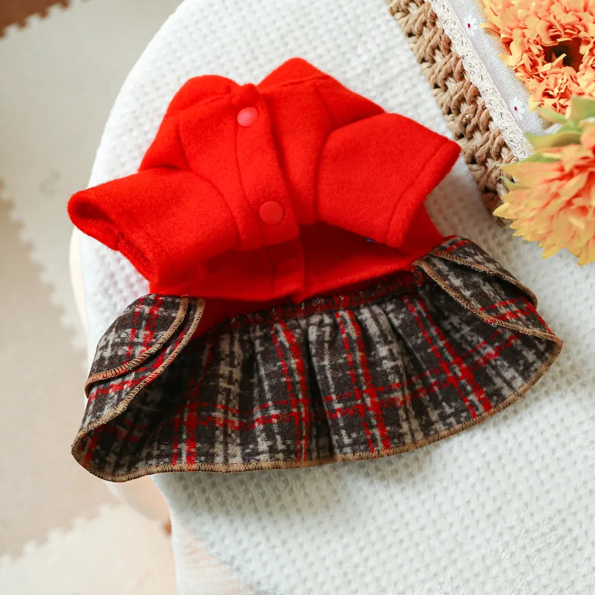 Red Radiance: New Year Princess Dress - Autumn and Winter Pet Clothing with Thickened Warmth and Drawstring Buckle for Small to Medium Dogs and Cats