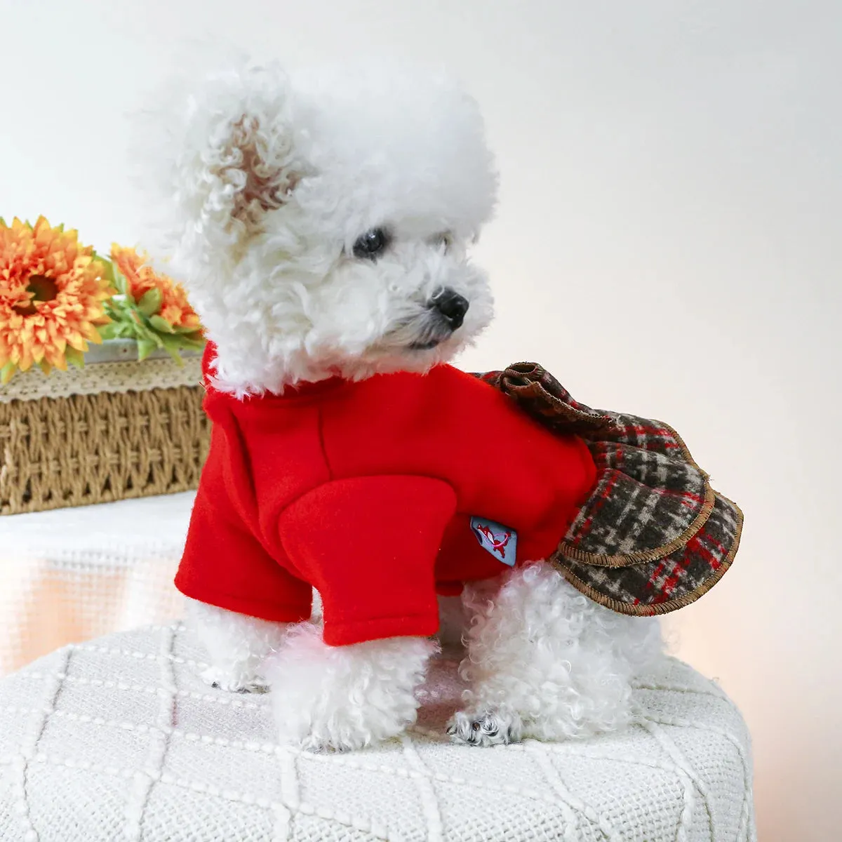 Red Radiance: New Year Princess Dress - Autumn and Winter Pet Clothing with Thickened Warmth and Drawstring Buckle for Small to Medium Dogs and Cats
