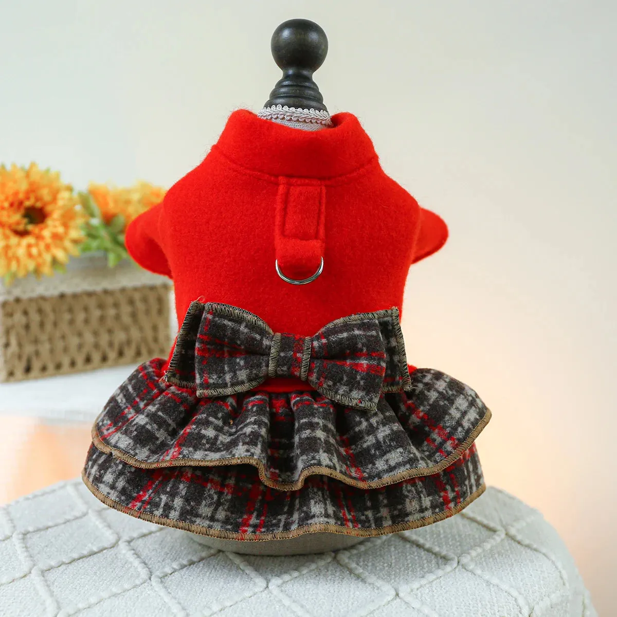 Red Radiance: New Year Princess Dress - Autumn and Winter Pet Clothing with Thickened Warmth and Drawstring Buckle for Small to Medium Dogs and Cats