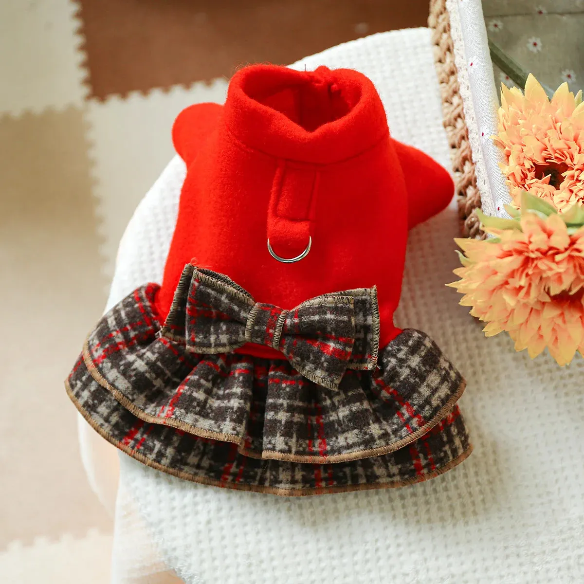 Red Radiance: New Year Princess Dress - Autumn and Winter Pet Clothing with Thickened Warmth and Drawstring Buckle for Small to Medium Dogs and Cats