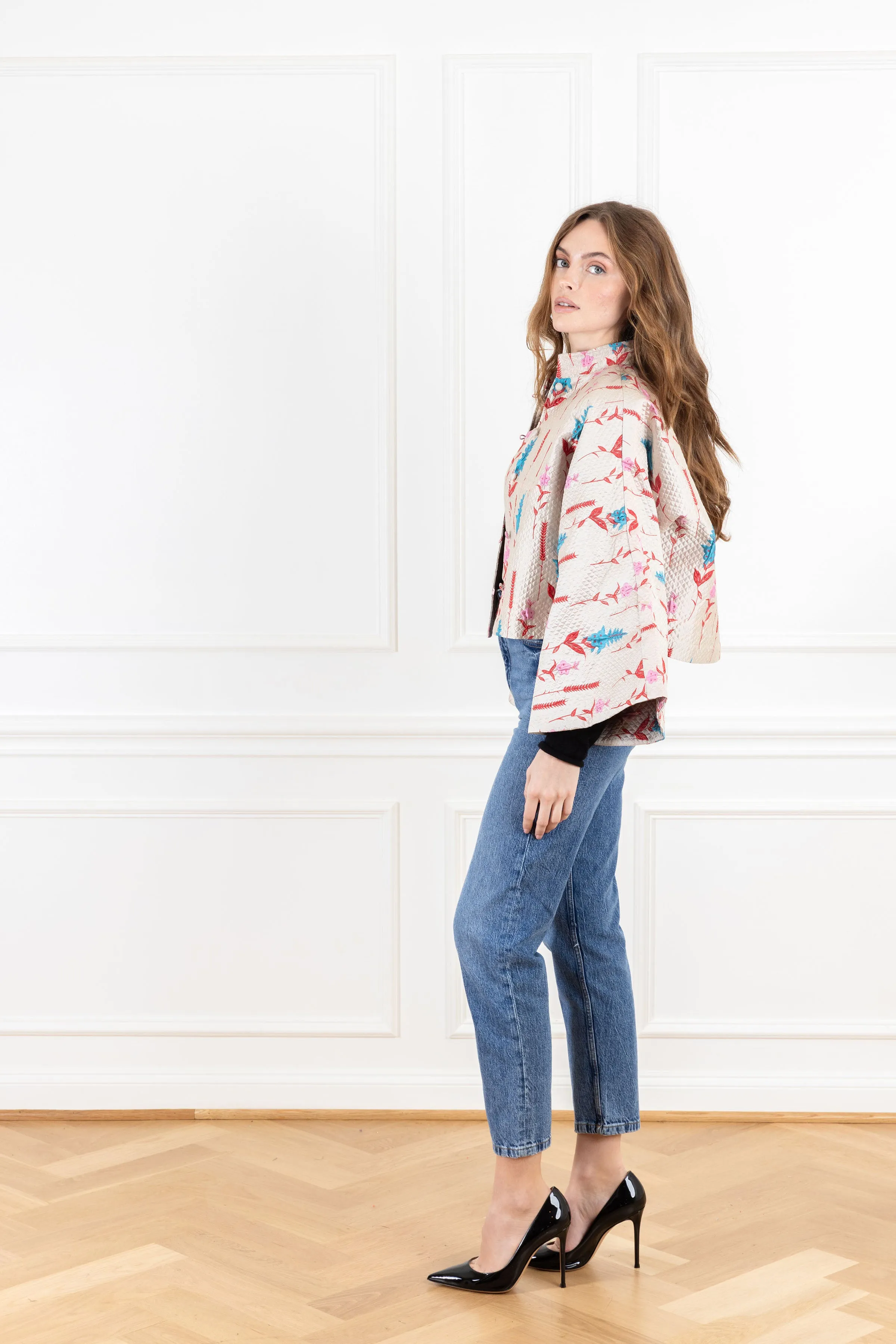 Red Vine Quilted Cropped Jacket