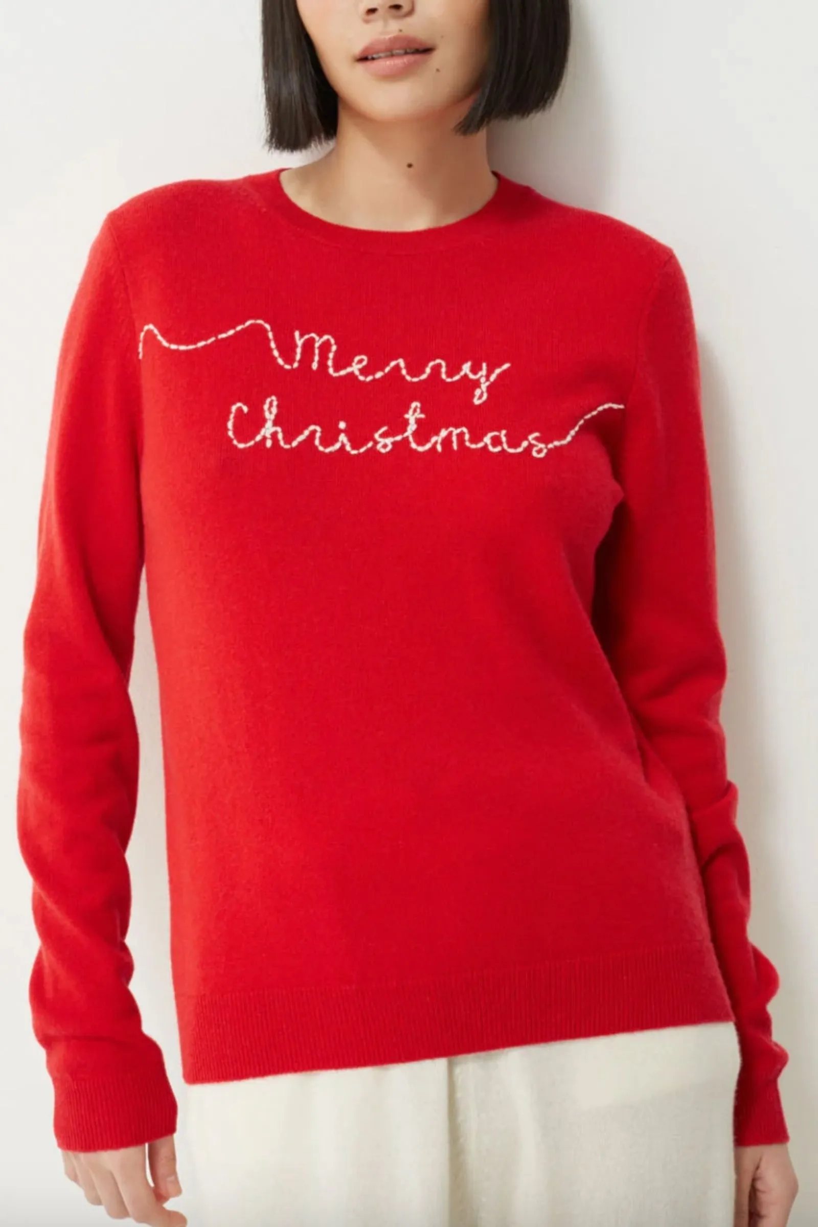 Red Wool-Cashmere Merry Christmas Sweater