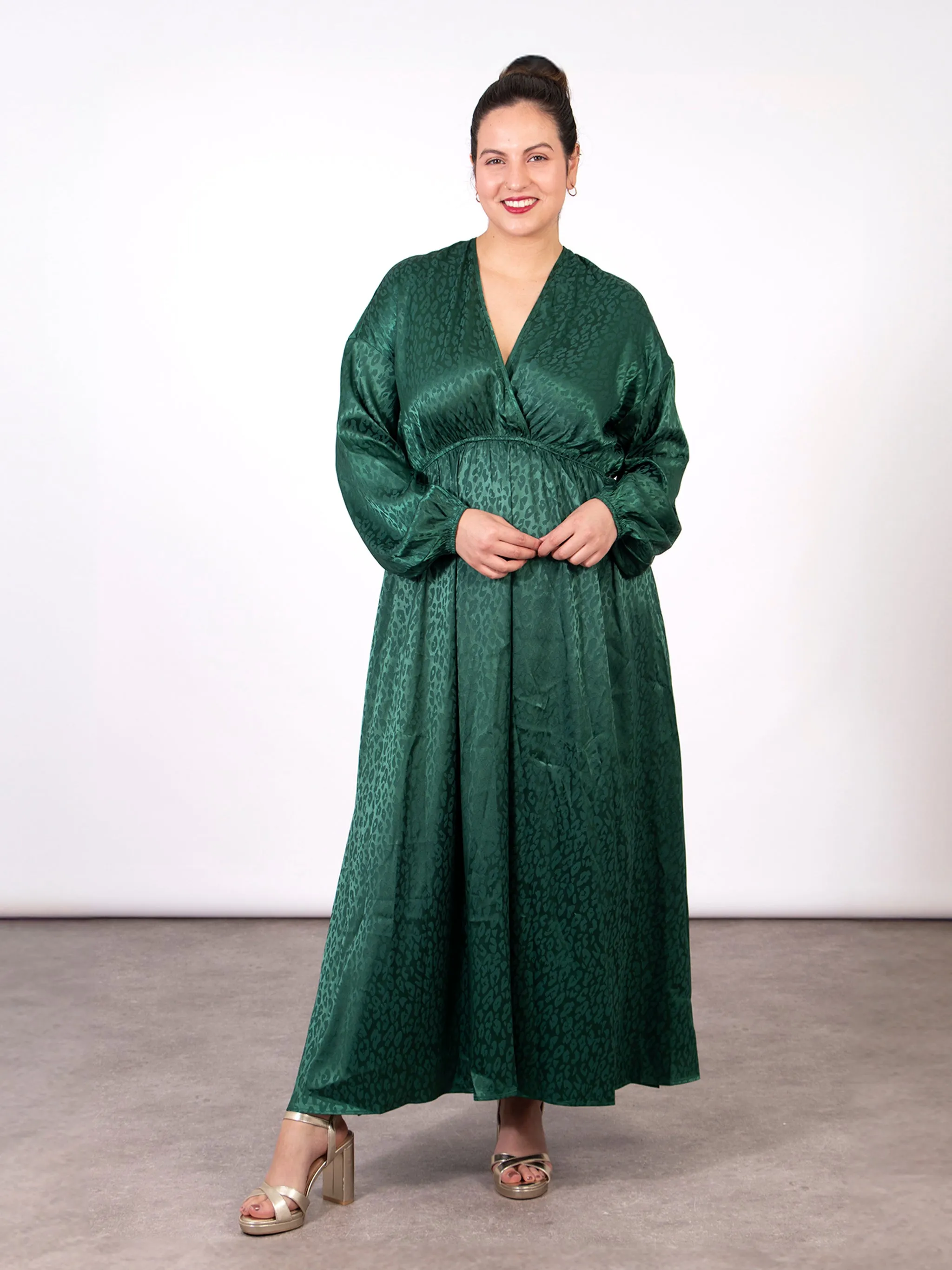 Ruby Wrap Top Maxi Dress - Green, Leopard