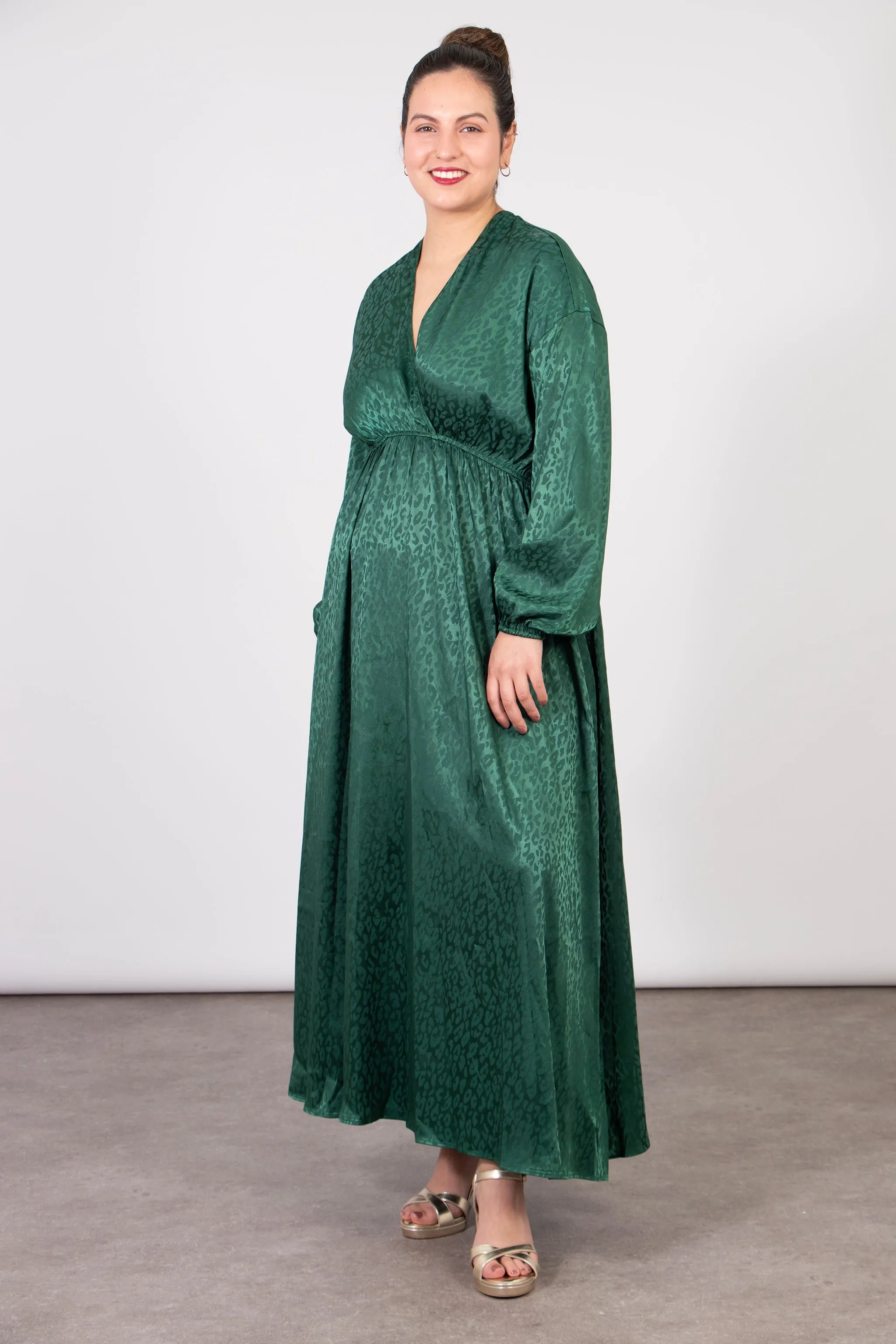 Ruby Wrap Top Maxi Dress - Green, Leopard