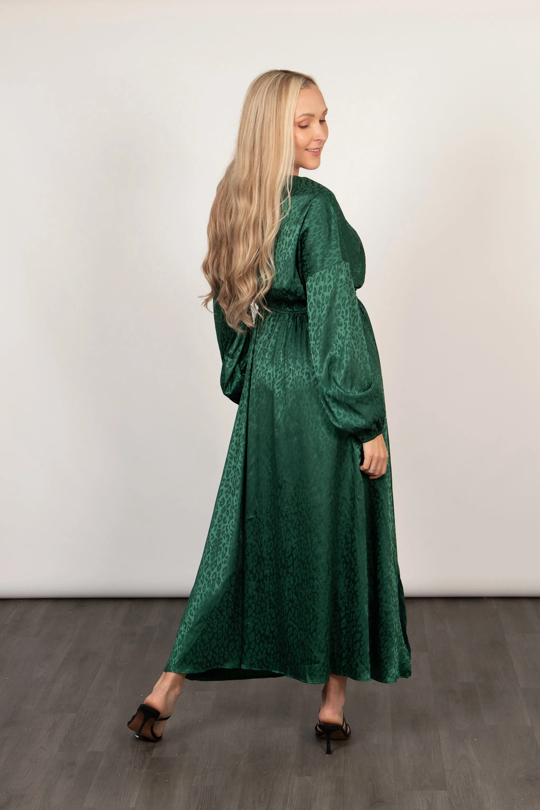 Ruby Wrap Top Maxi Dress - Green, Leopard