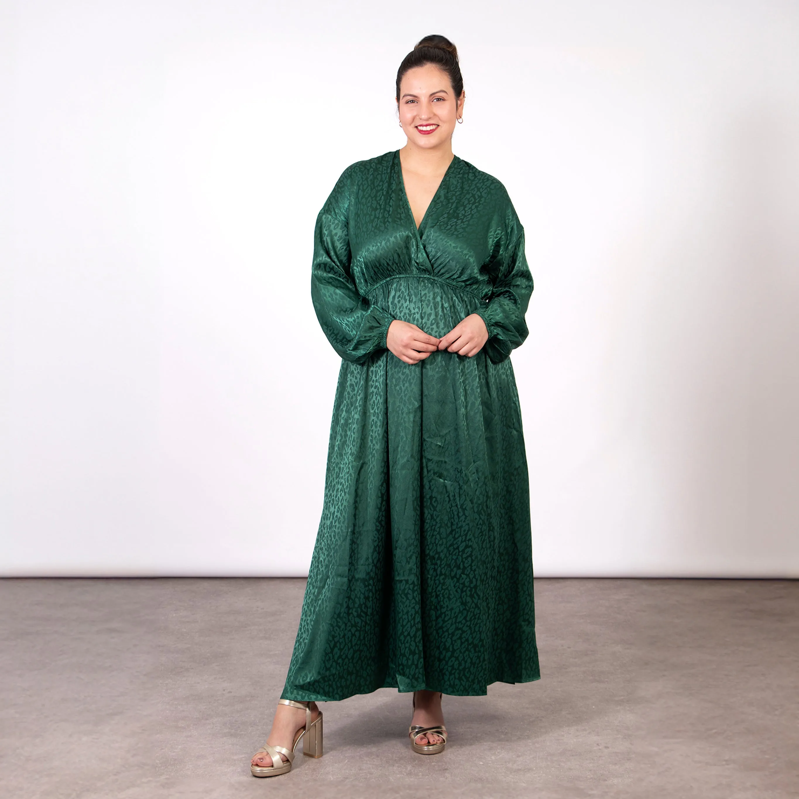 Ruby Wrap Top Maxi Dress - Green, Leopard
