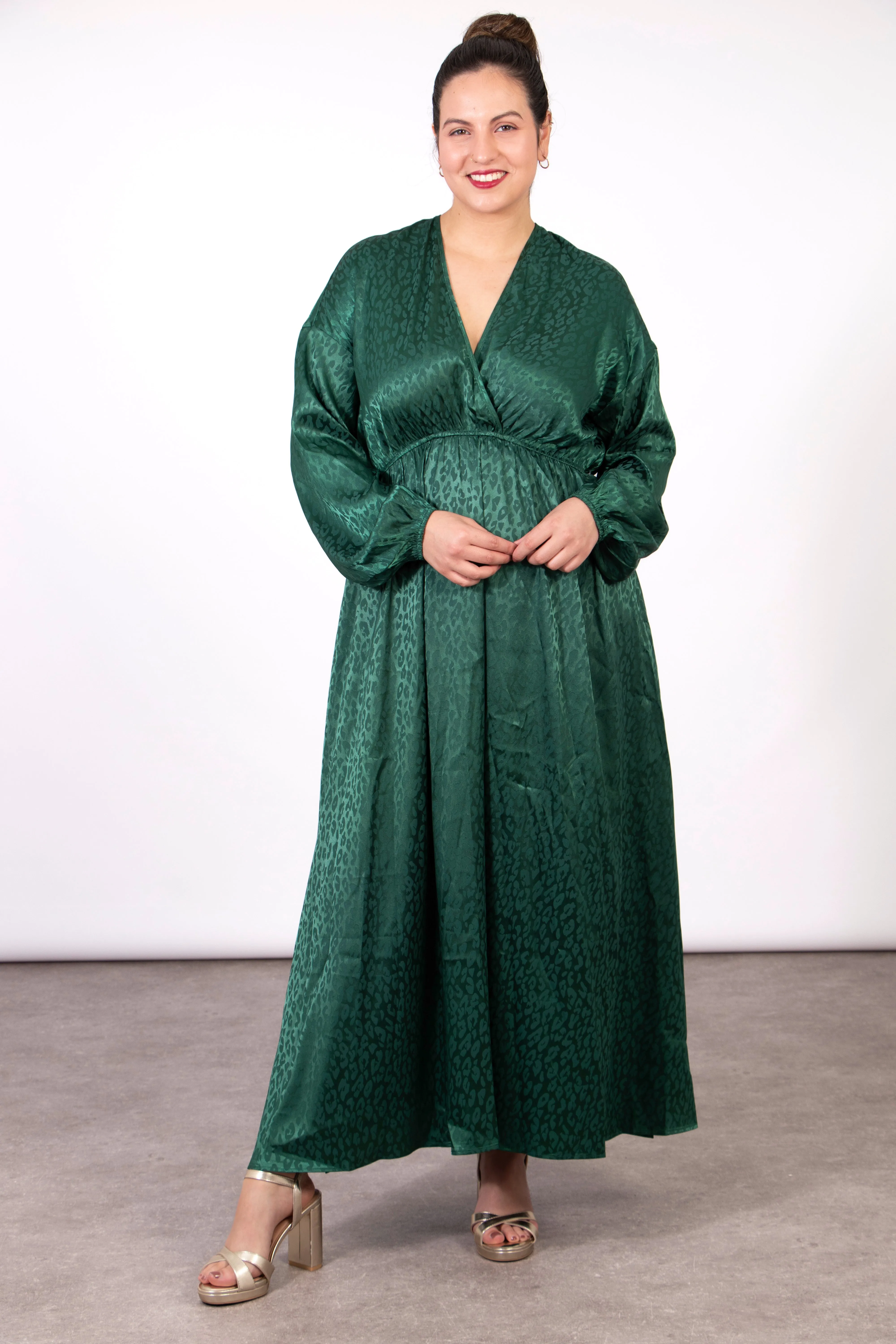 Ruby Wrap Top Maxi Dress - Green, Leopard