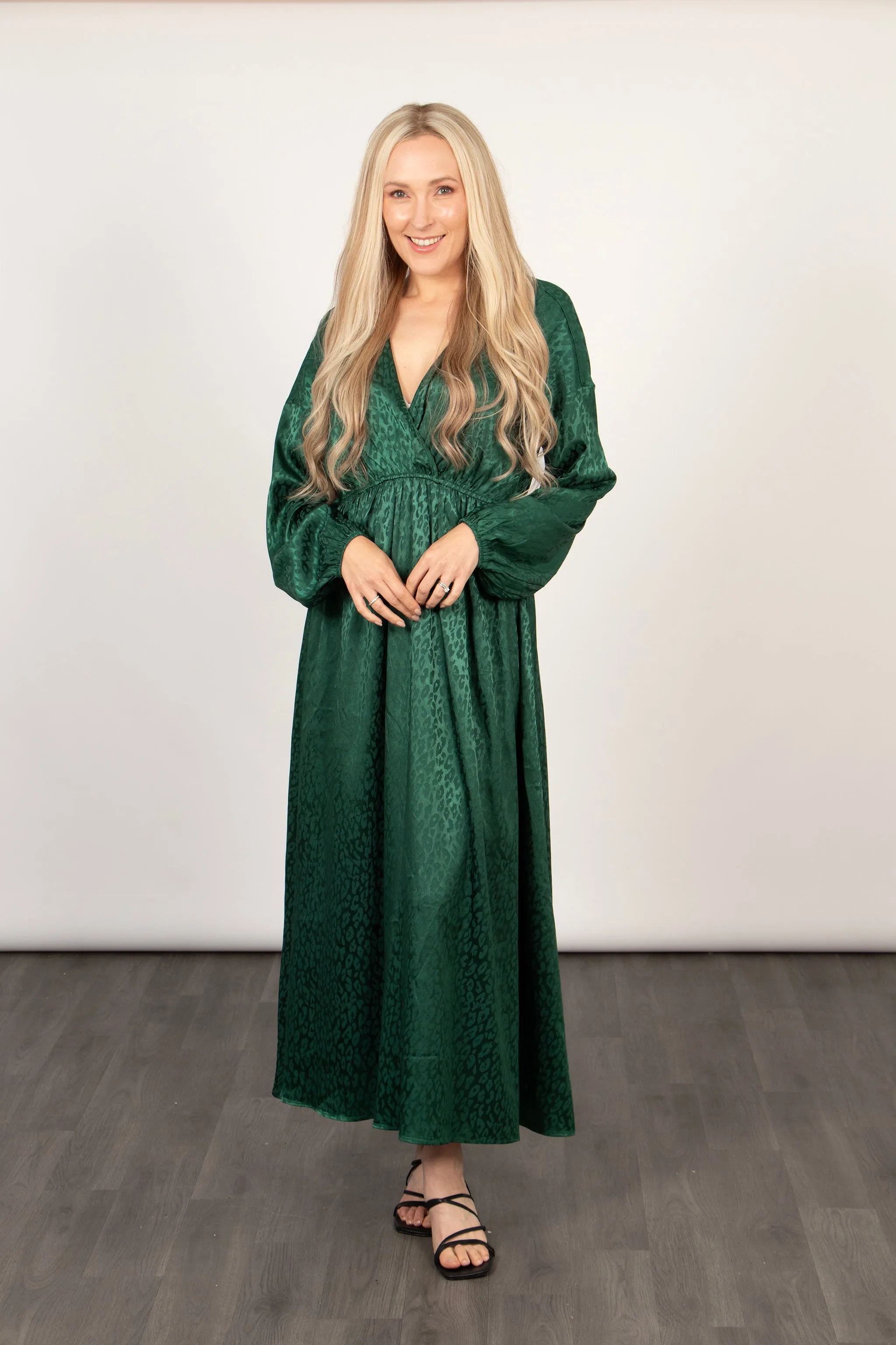 Ruby Wrap Top Maxi Dress - Green, Leopard