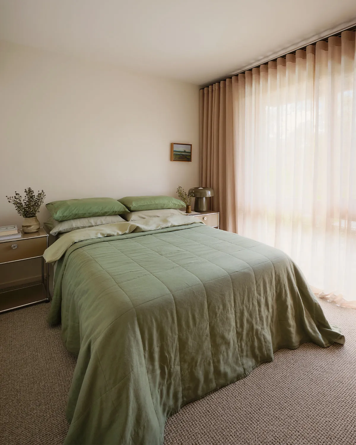 Sage & Pistachio 100% French Flax Linen Quilt Set