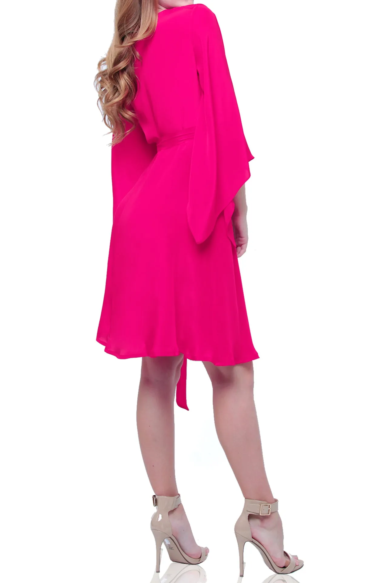 Short Flutter Sleeve Kimono Wrap Dress