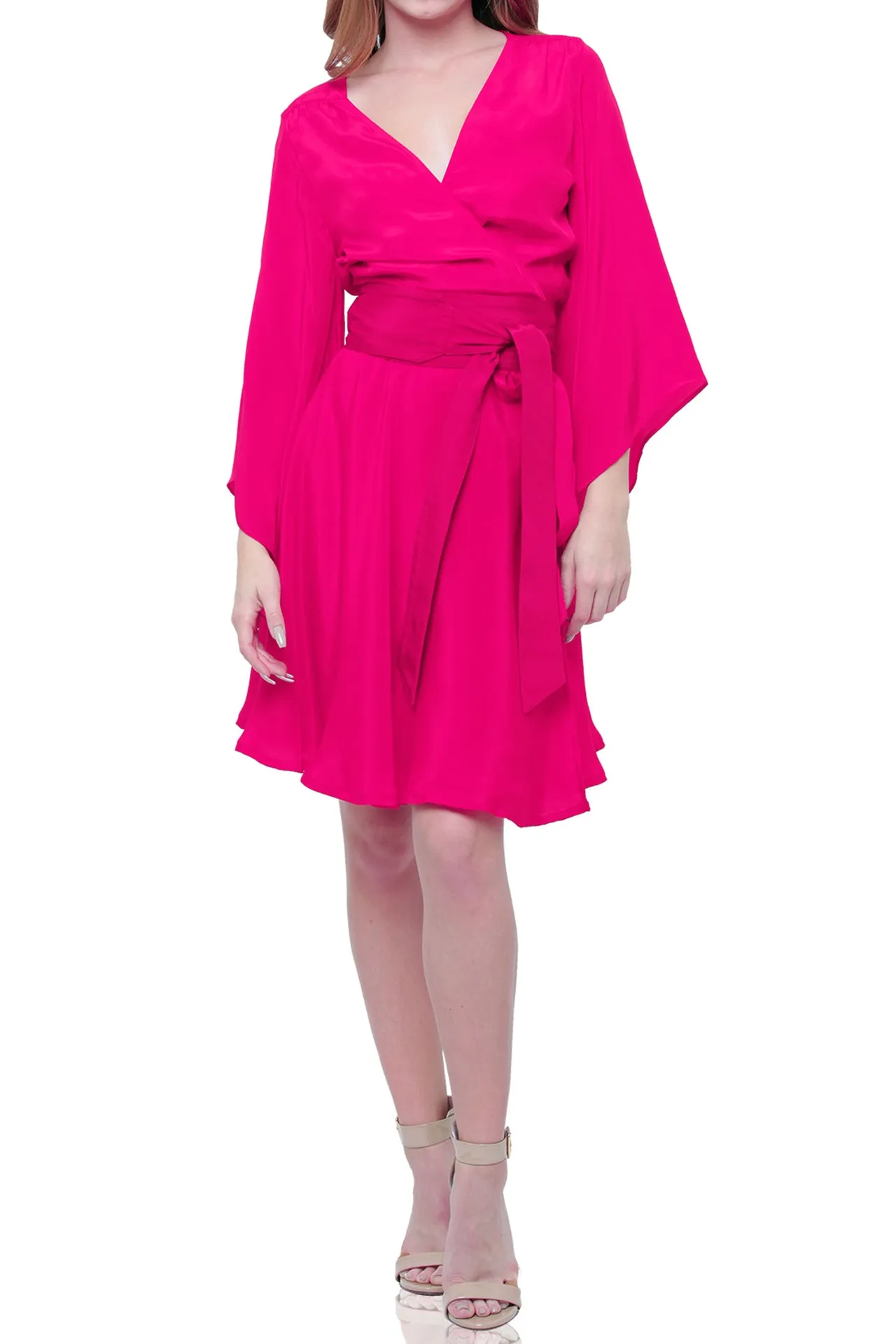 Short Flutter Sleeve Kimono Wrap Dress