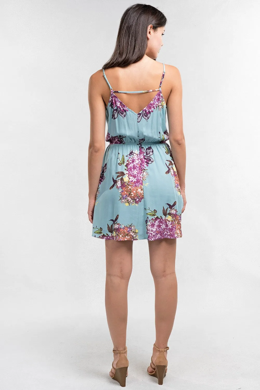 Sleeveless Floral Print Plunge Mini Summer Dress