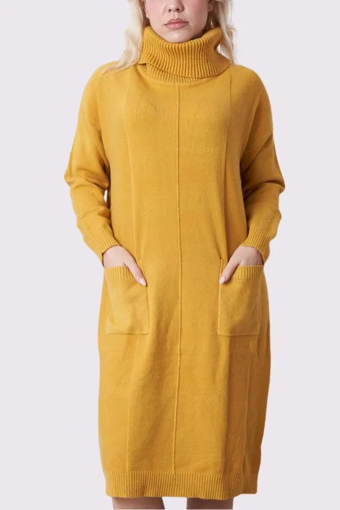 Soft Knit Front Pocket Ribbed Cuffed Hem Long Dress
