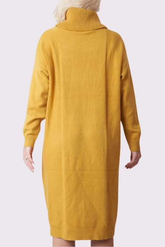 Soft Knit Front Pocket Ribbed Cuffed Hem Long Dress