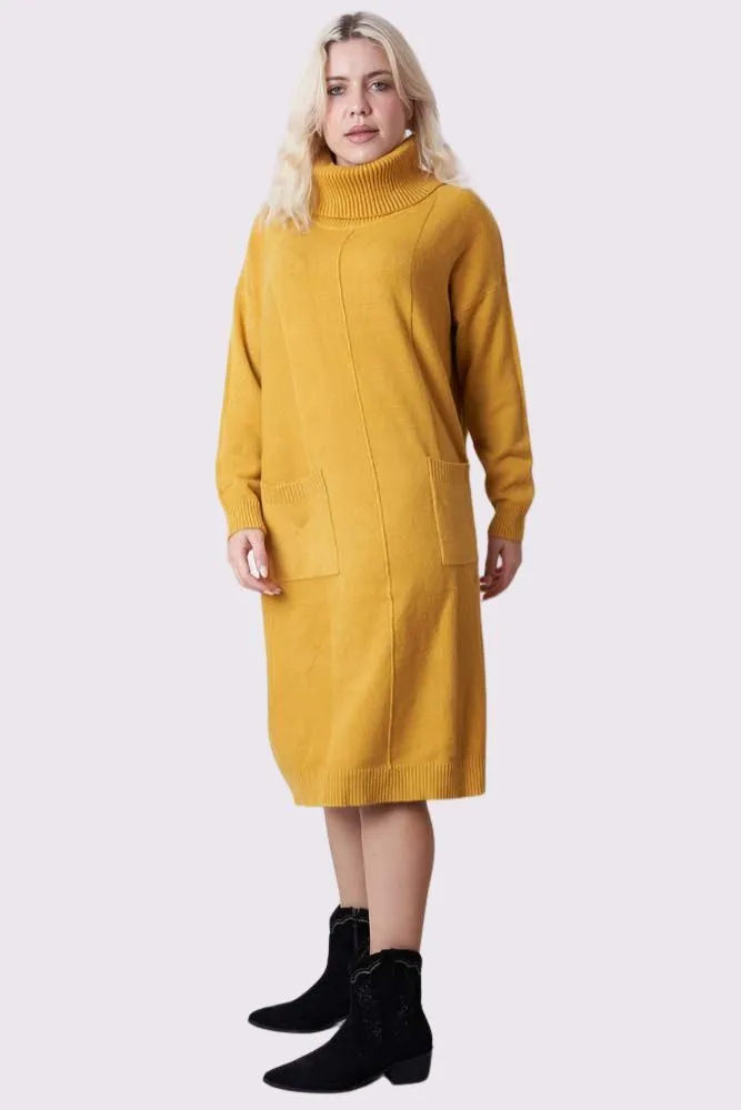 Soft Knit Front Pocket Ribbed Cuffed Hem Long Dress