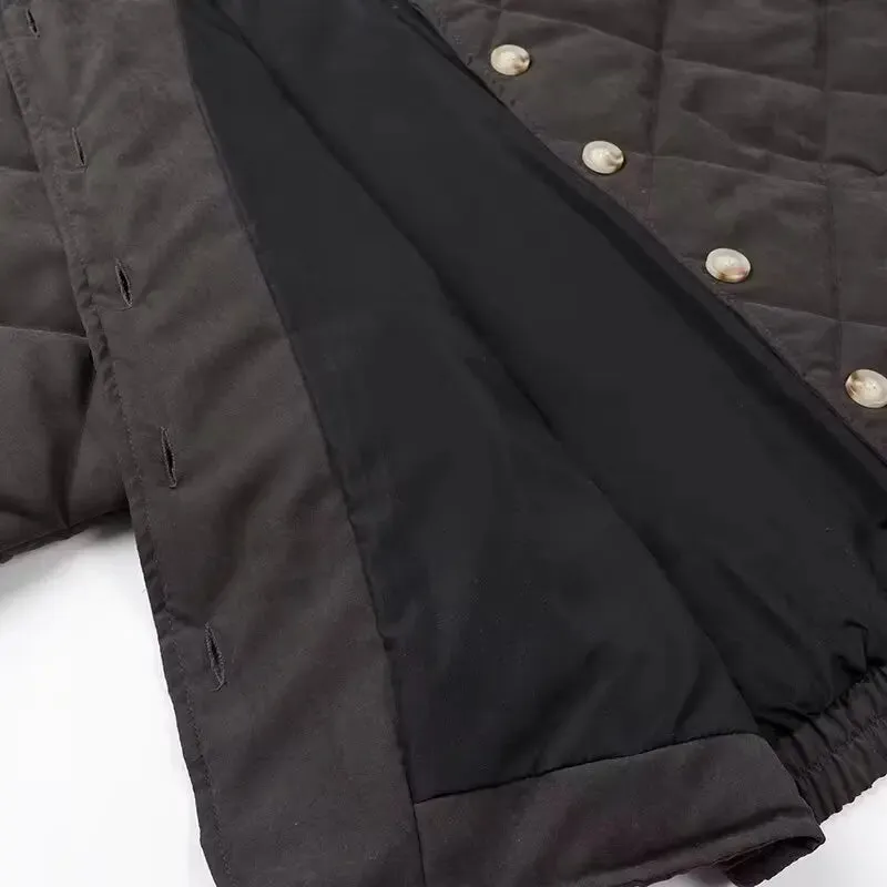 Solid Stand Collar Quilted Jacket