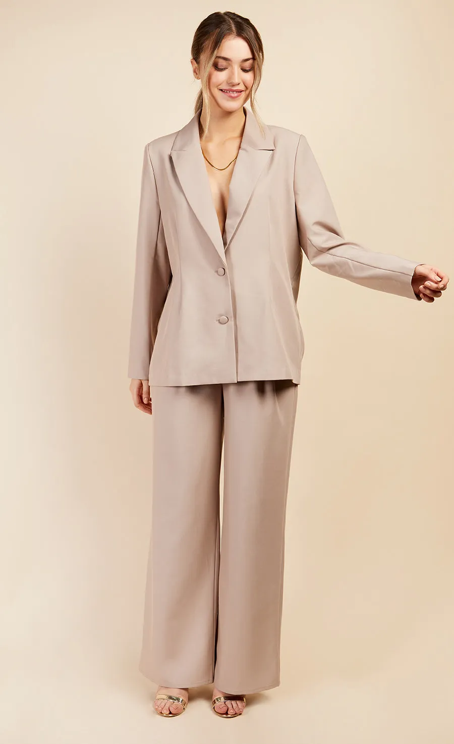 Stone Wide Leg Trousers by Vogue Williams
