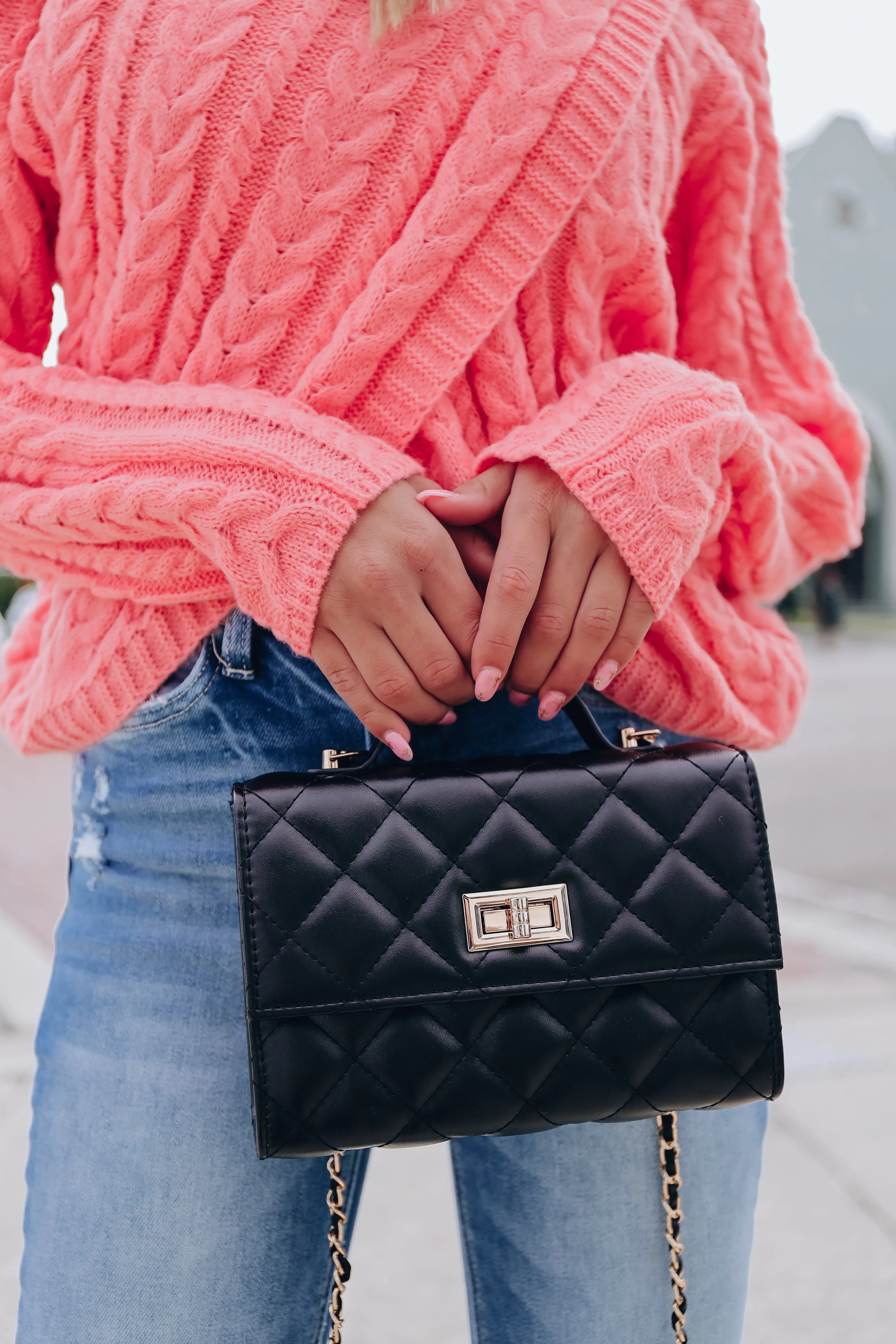 Struck Gold Quilted Crossbody Purse - Black