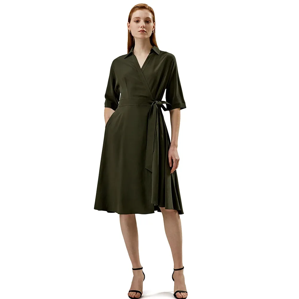 Stylish Front Tie Wrap Silk Dress