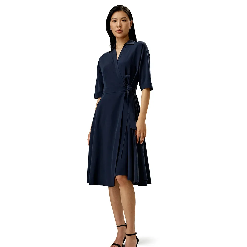 Stylish Front Tie Wrap Silk Dress