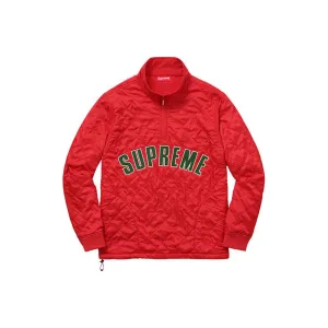 Supreme Arc Logo Quilted Half Zip Pullover Red