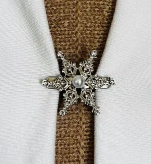 Sweater Clips Pearl Snowflake Cardigan Clasp Rhinestones Sweater Clip Snow Cloak Clasp Winter Clip Jewelry Gift Gifts for Her by Fabulici