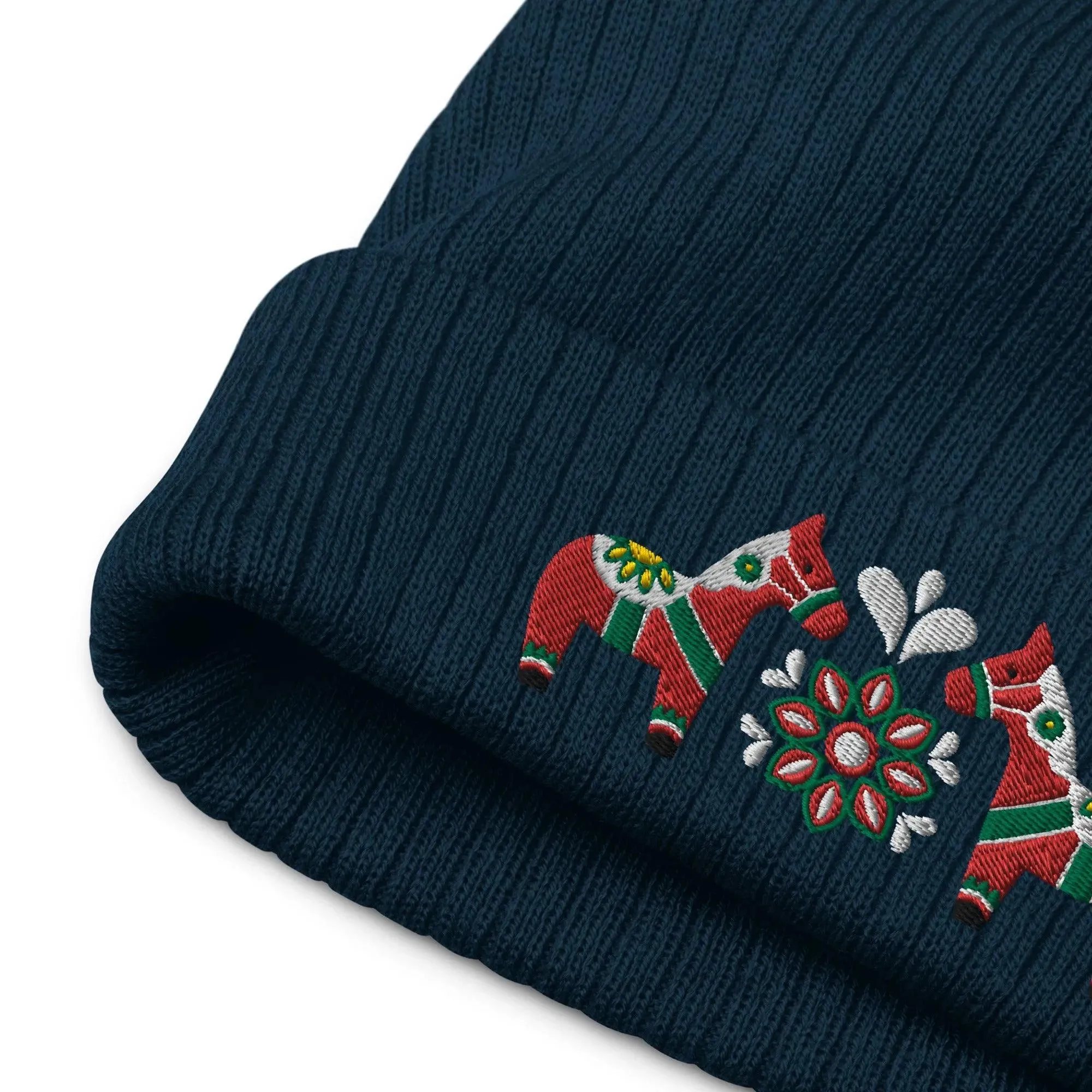 Swedish Dala Horse Embroidered Beanie - Red