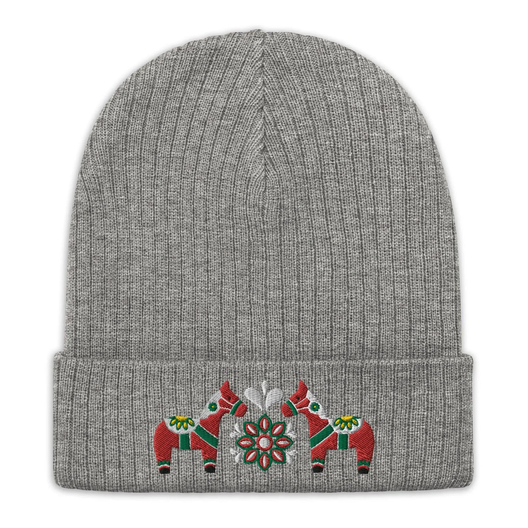 Swedish Dala Horse Embroidered Beanie - Red