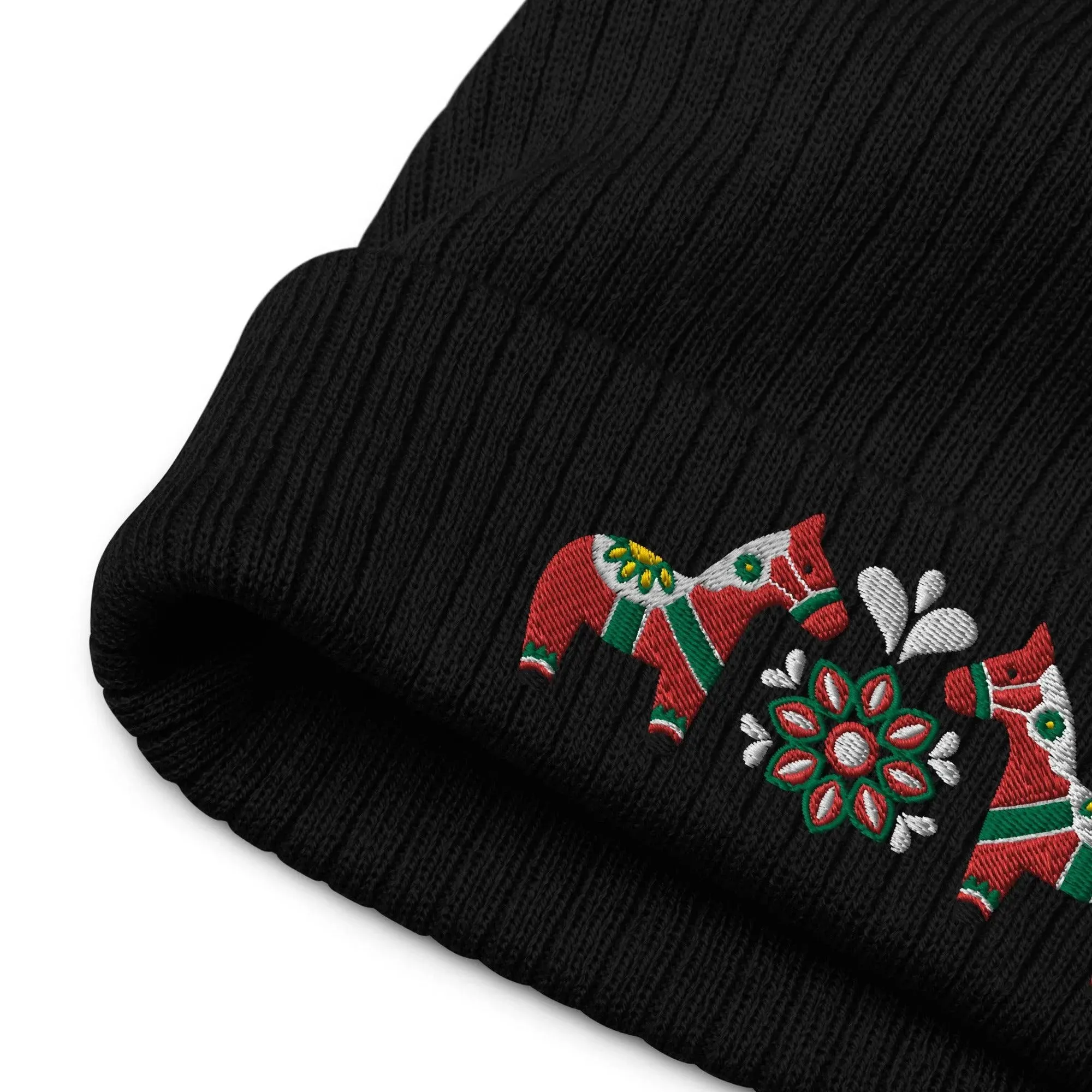 Swedish Dala Horse Embroidered Beanie - Red