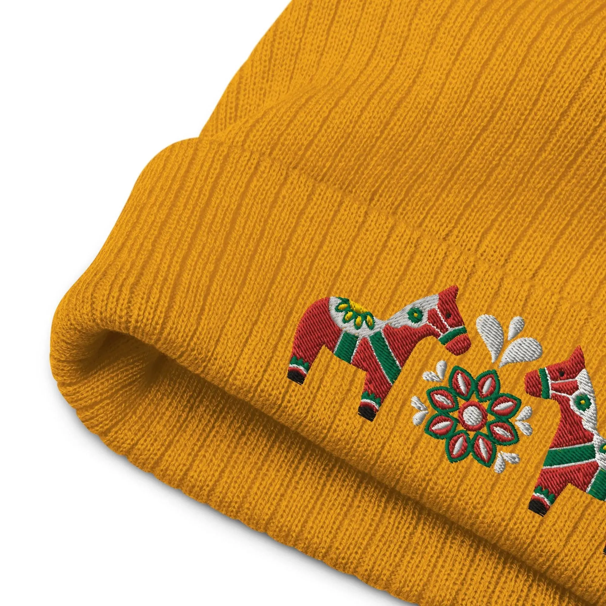 Swedish Dala Horse Embroidered Beanie - Red