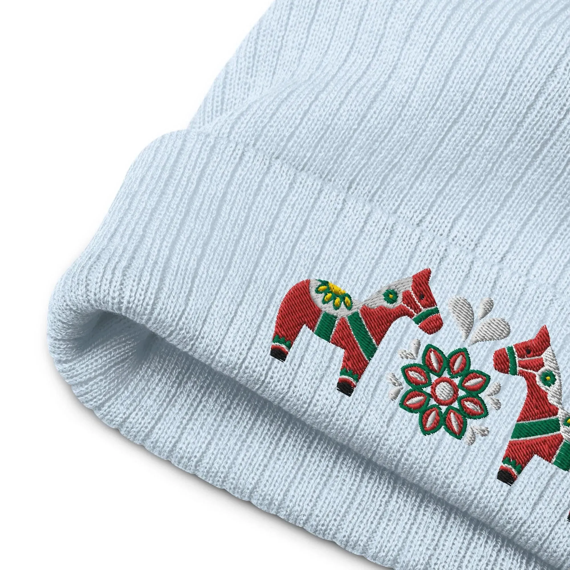 Swedish Dala Horse Embroidered Beanie - Red