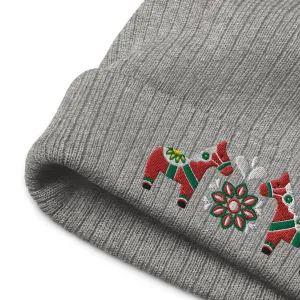 Swedish Dala Horse Embroidered Beanie - Red