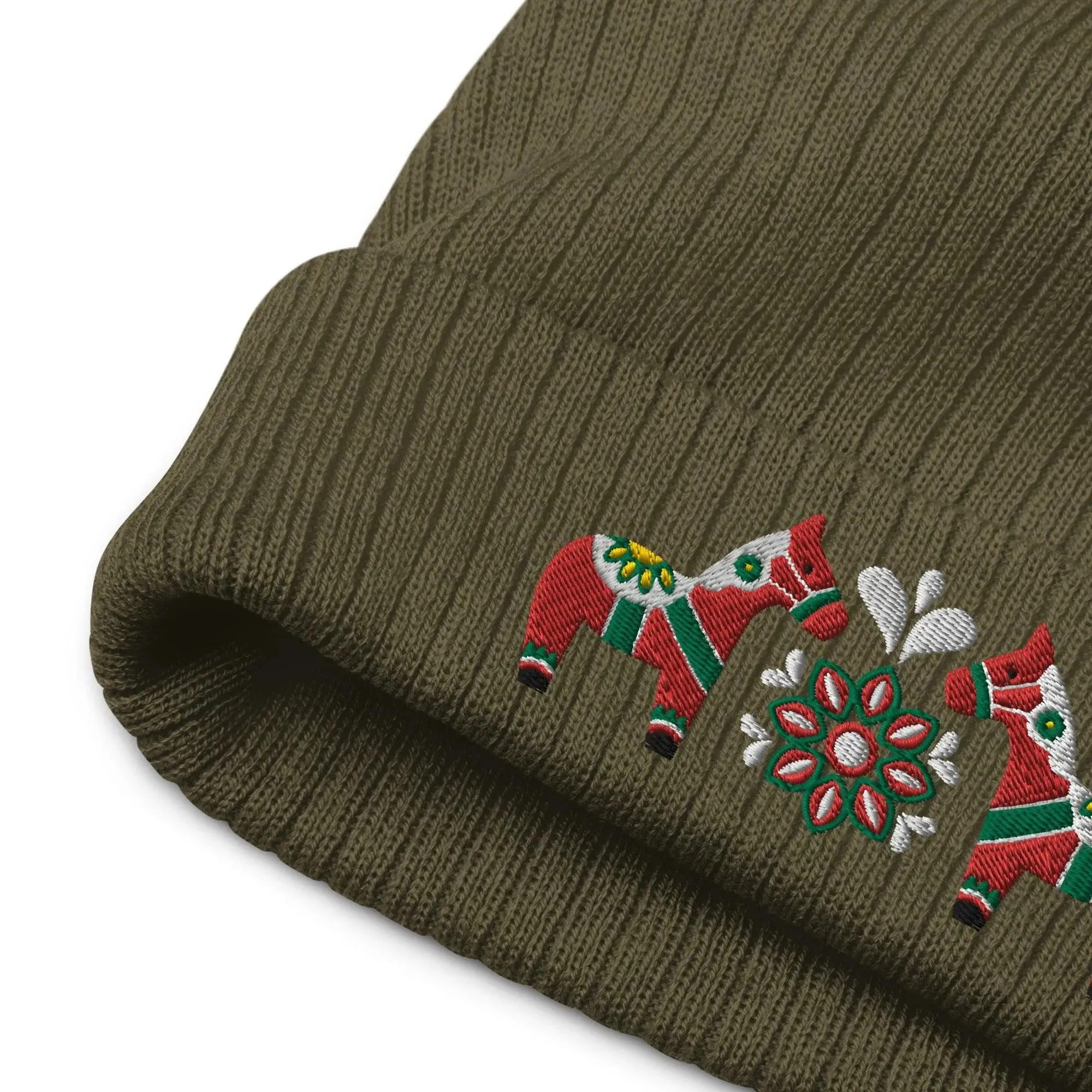 Swedish Dala Horse Embroidered Beanie - Red