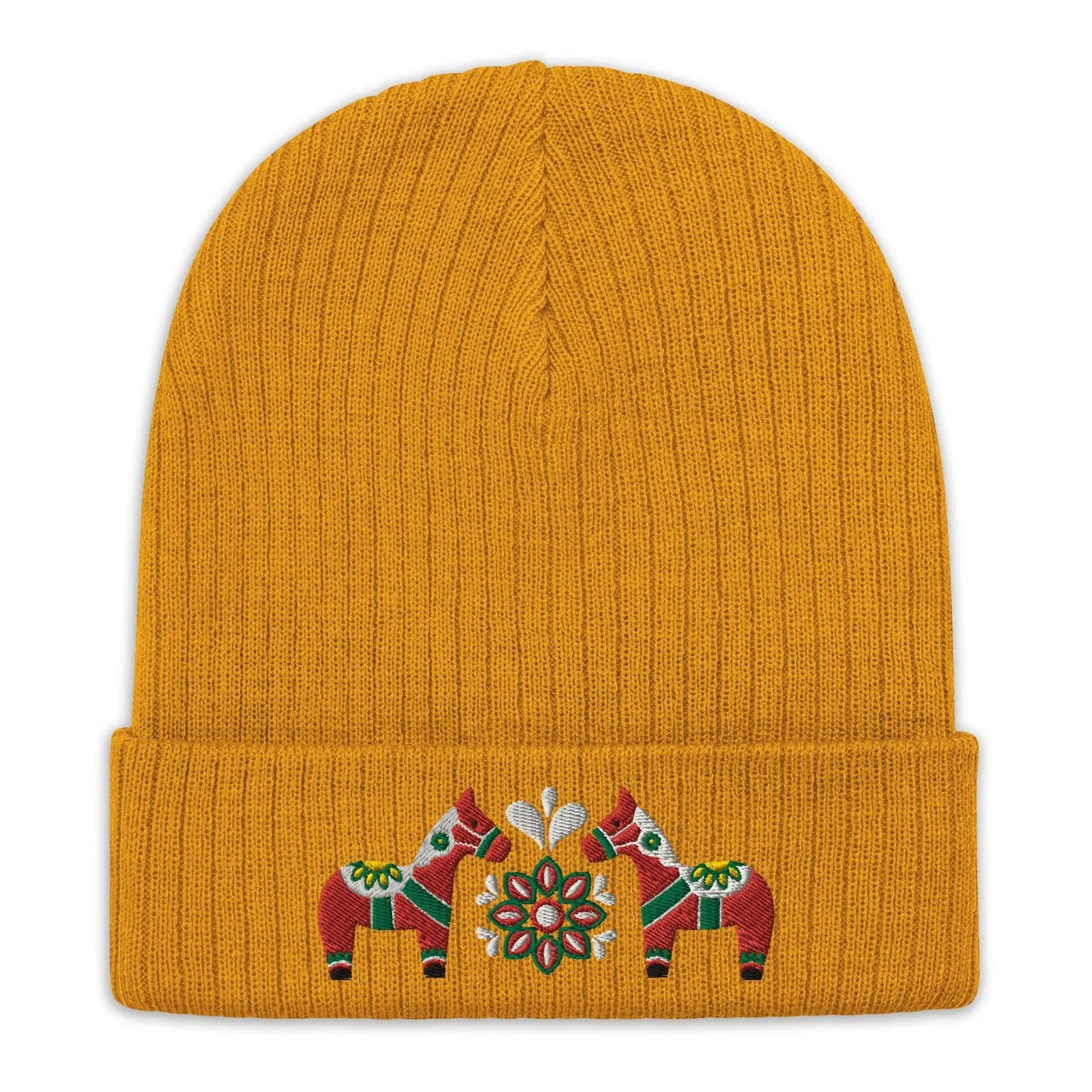 Swedish Dala Horse Embroidered Beanie - Red