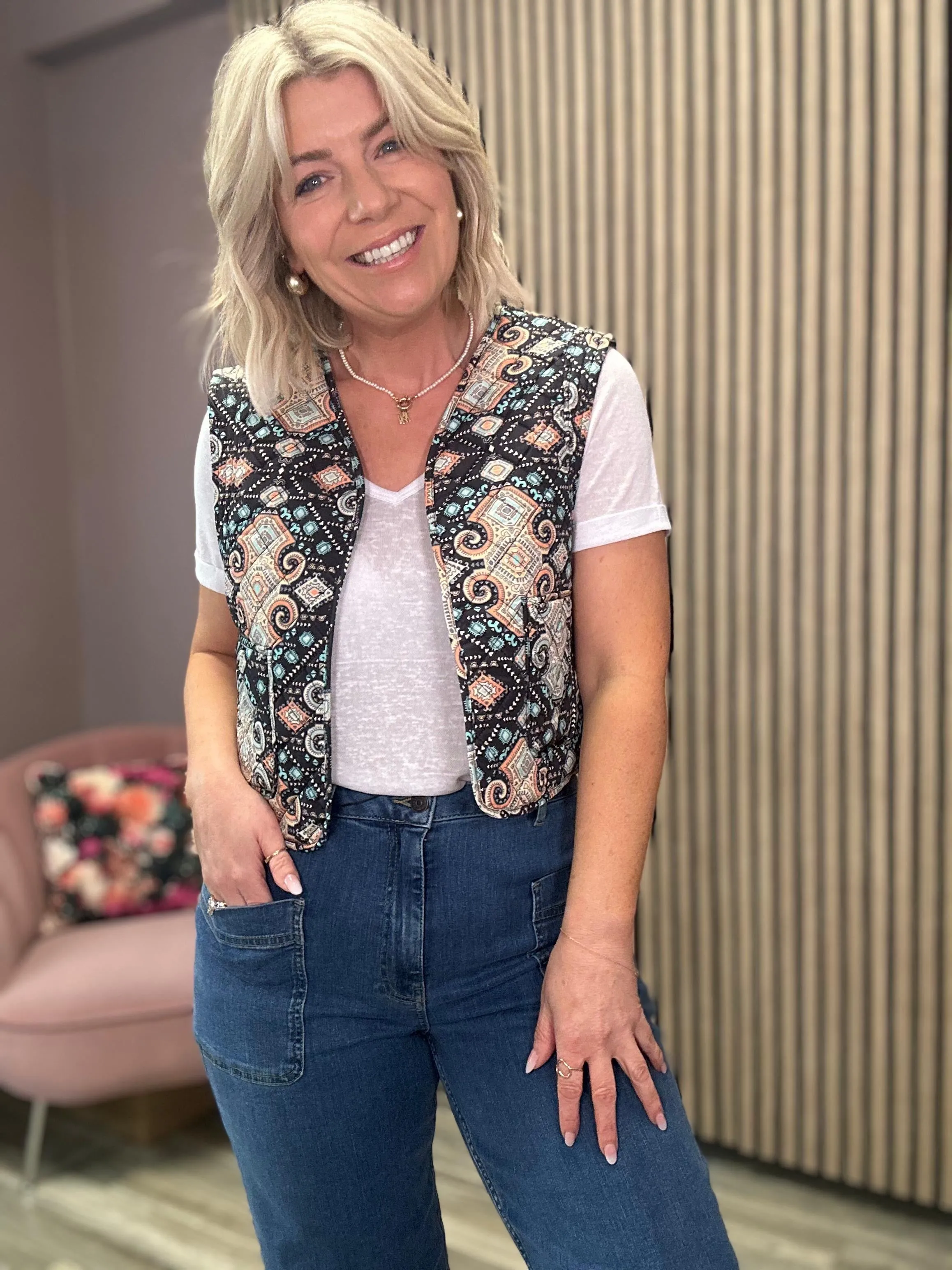 Tara Quilted Vest (Black/Ethnic)