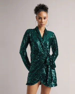 Teal Green Sequin Wrap Dress  - By Janasya