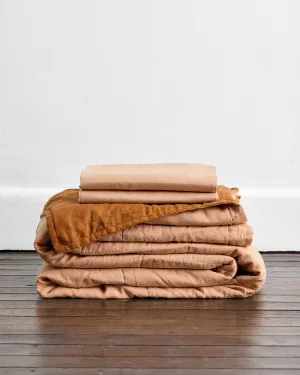 Terracotta & Rust 100% French Flax Linen Quilt Set