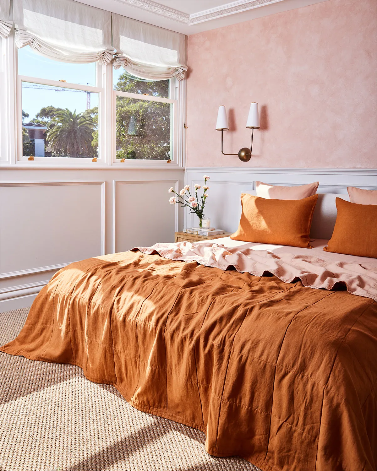 Terracotta & Rust 100% French Flax Linen Quilt Set
