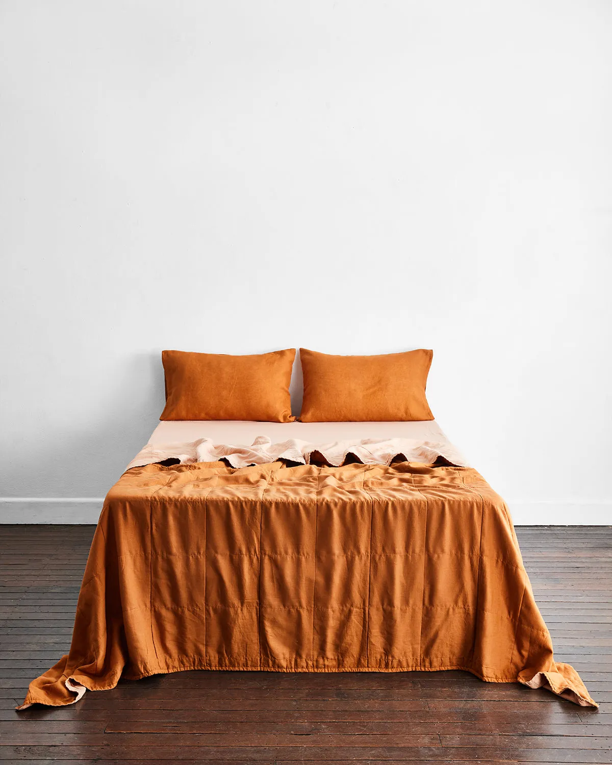 Terracotta & Rust 100% French Flax Linen Quilt Set