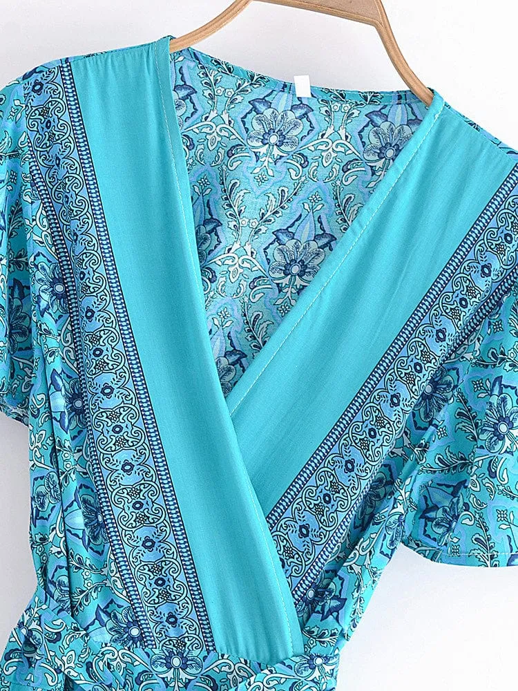 Turquoise Dreams Wrap Mini Dress