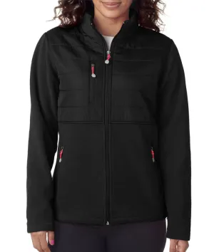 ultraclub ladies' fleece jacket with quilted yoke overlay - black (l)