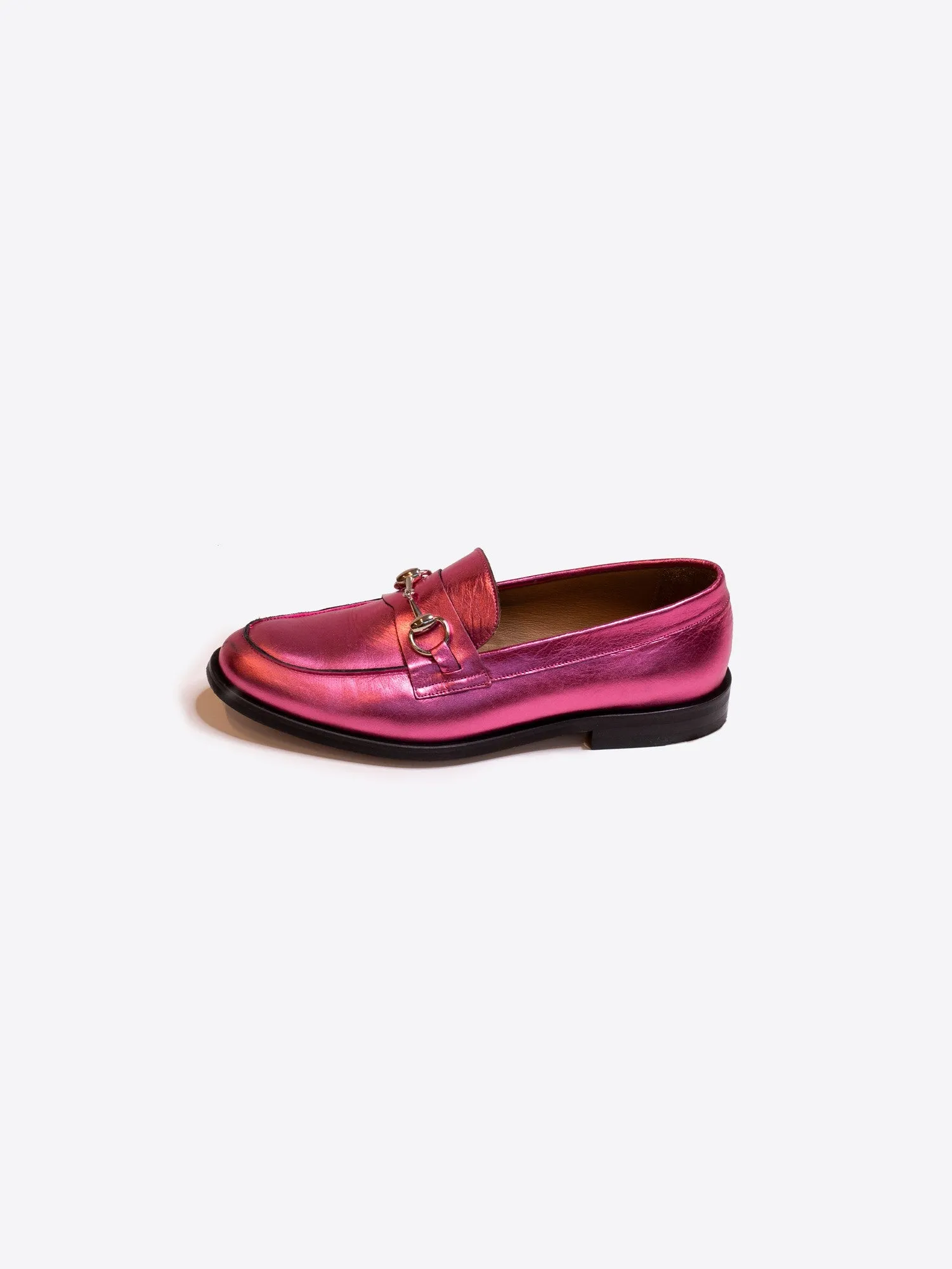 Vilagallo Pink Metallic Buckle Loafer