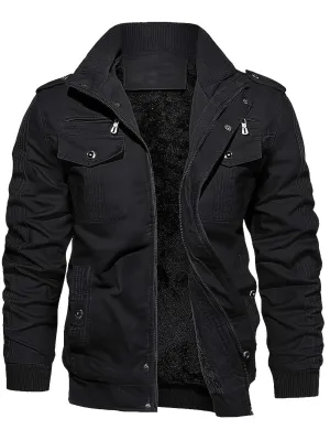 Vintage Long Sleeve Zip-Up Retro Style Stand Collar Winter Jacket for Men | Ideal for Winter