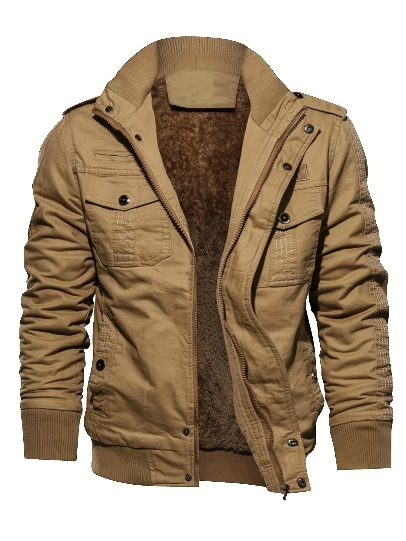 Vintage Long Sleeve Zip-Up Retro Style Stand Collar Winter Jacket for Men | Ideal for Winter