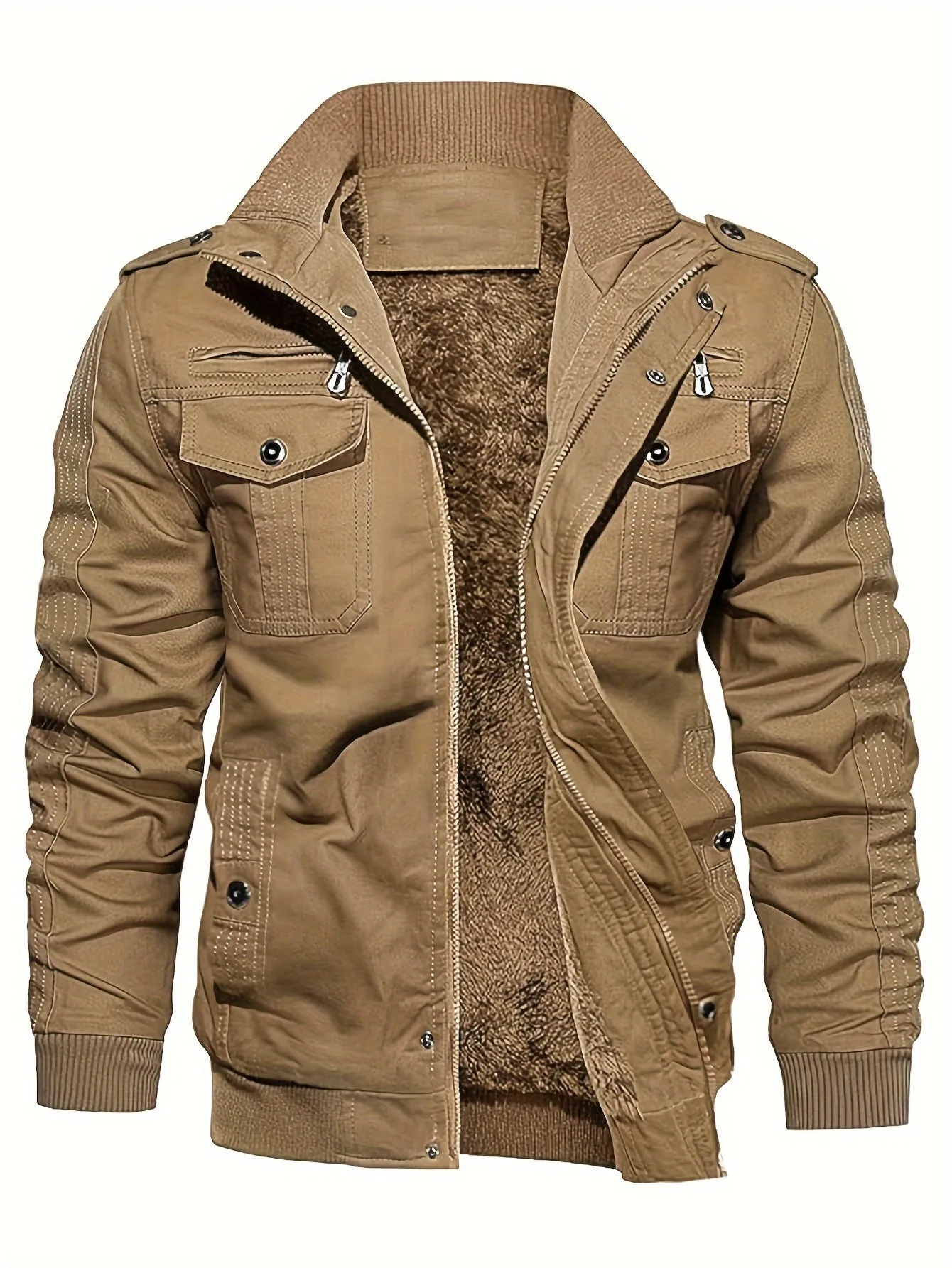 Vintage Long Sleeve Zip-Up Retro Style Stand Collar Winter Jacket for Men | Ideal for Winter