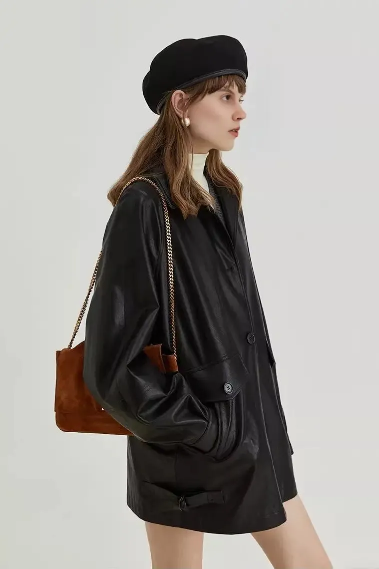 Vintage Matte Leather Blazer Jacket