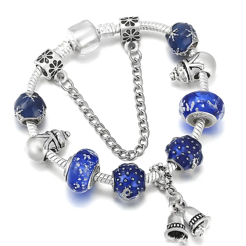 Winter Bells & Snowman Blue Beads Bracelet