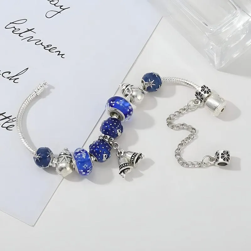 Winter Bells & Snowman Blue Beads Bracelet